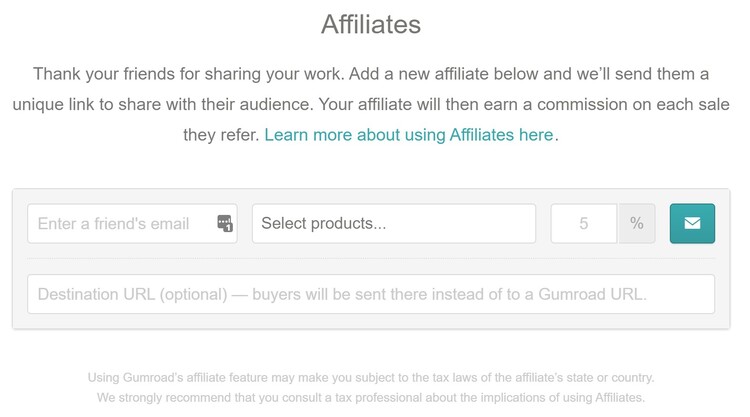Affiliates Center for Gumroad