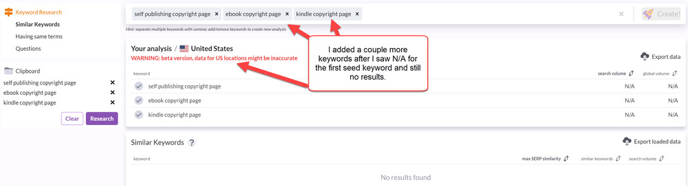 Surfer Keyword Research Tool - Poor Data for Now