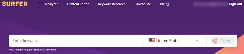 Surfer Keyword Research Tool