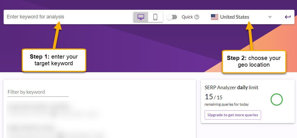 Surfer SEO SERP Analyzer Default Screen