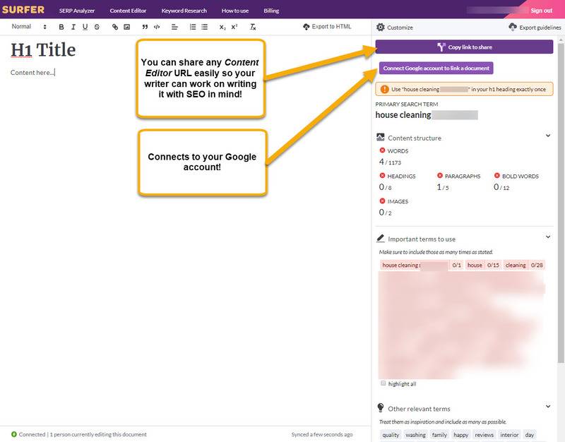 SurferSEO Content Editor Screen