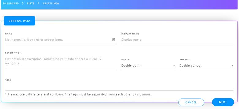 MailingBoss Email List Settings