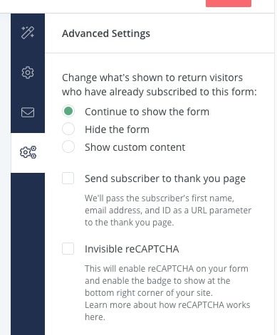 new email subscribers advanced settings
