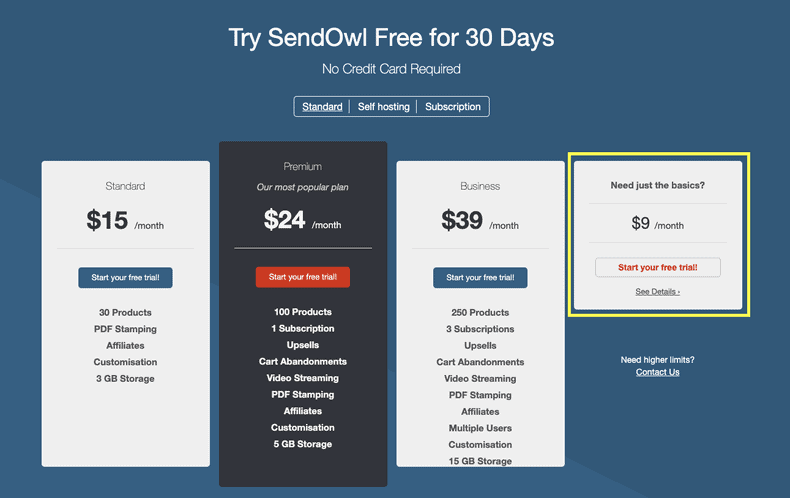 SendOwl Pricing Plans