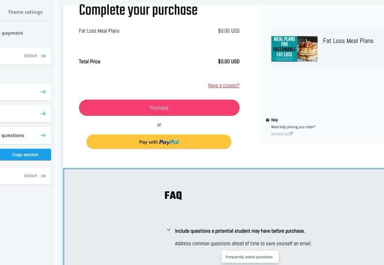 mini course checkout process