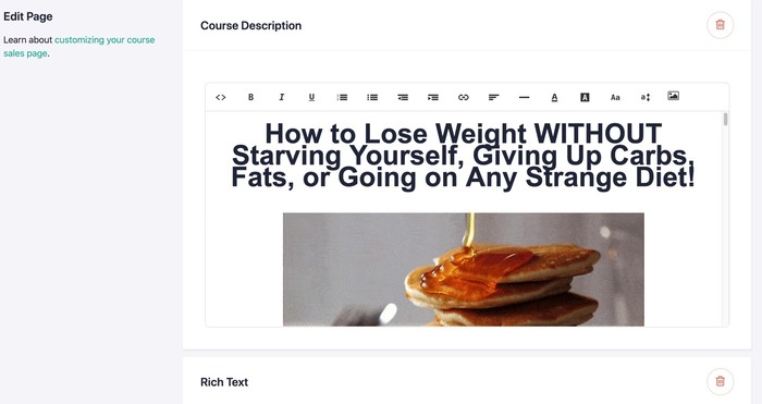 course sales pages