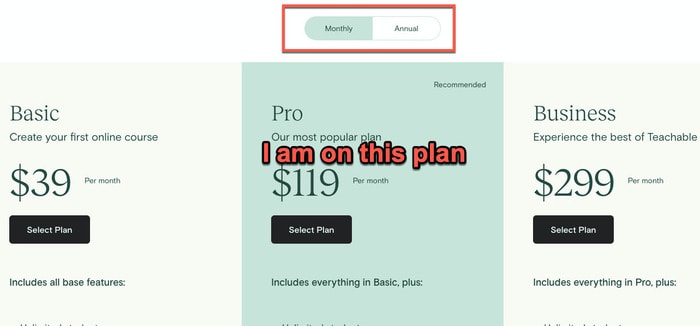 teachable pricing options