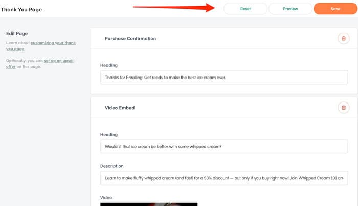 platform teachable thank you page