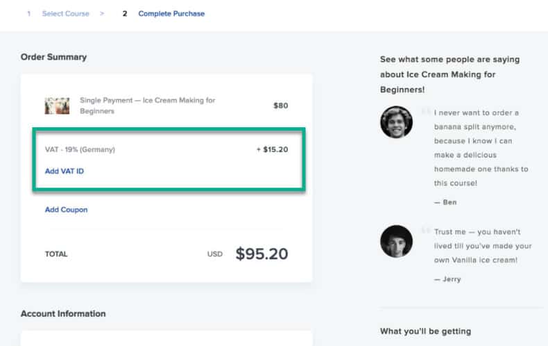 checkout page with vat