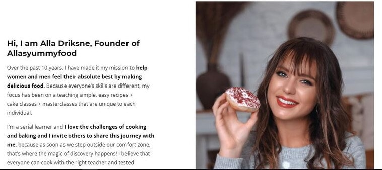 screenshot of Alla’s Yummy Food website home page