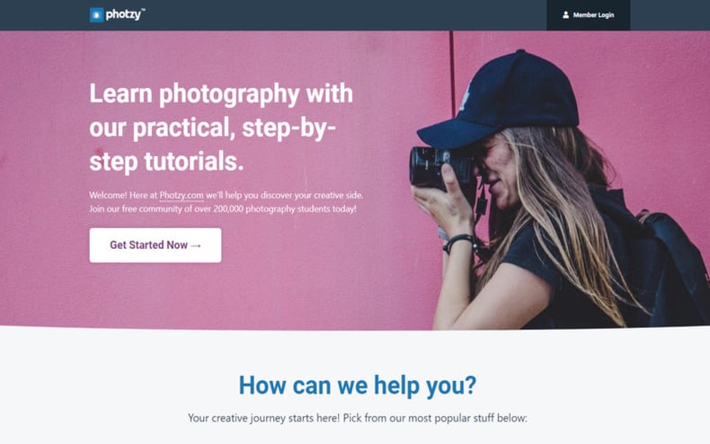 Photzy Website Home Page