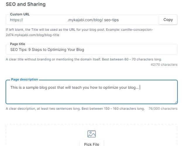 seo and sharing on kajabi