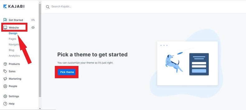picking a theme at kajabi website