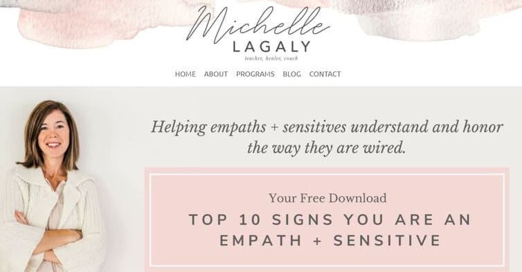 screenshot of Michelle Lagaly website home page