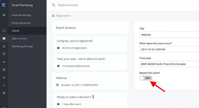 turning on the evergreen feature for kajabi webinar