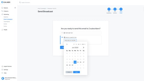 Event emails can be scheduled in Kajabi