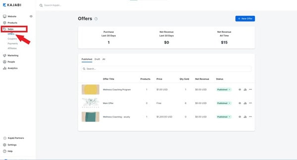 Kajabi offers page