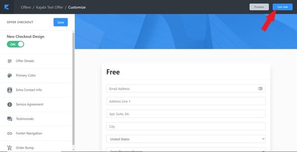 arrow pointed at checkout on kajabi site