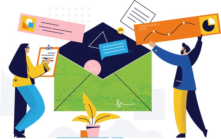 illlustration of two people in between a big envelope