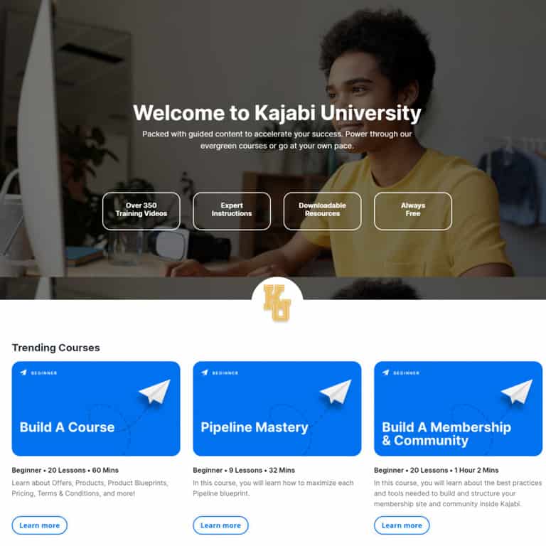 kajabi university website homepage