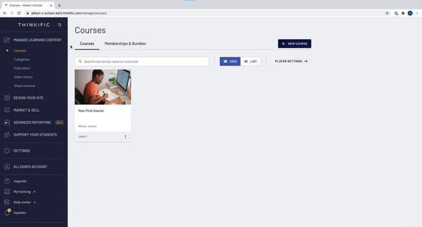 Thinkific Course Creation Page
