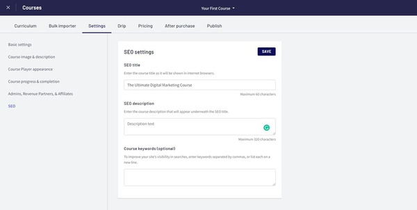 Thinkific SEO Settings