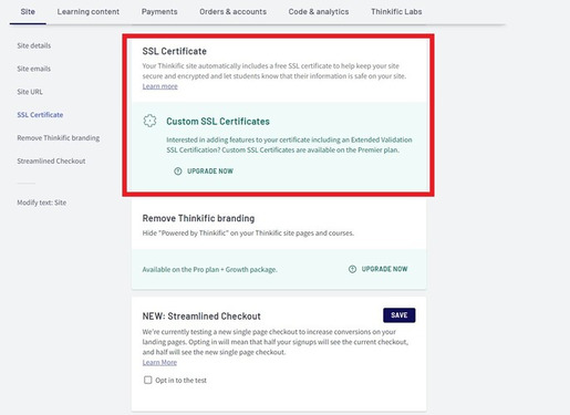 Thinkific Site Privacy and Security