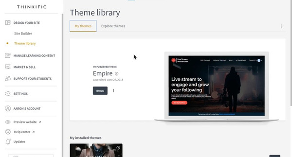 Thinkific theme library page