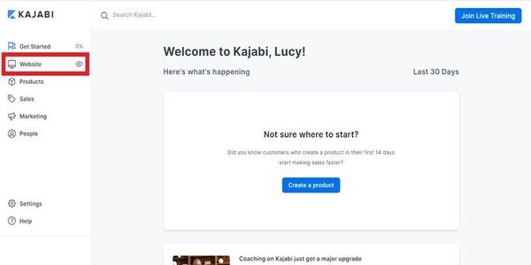 Website tab from the Kajabi dashboard