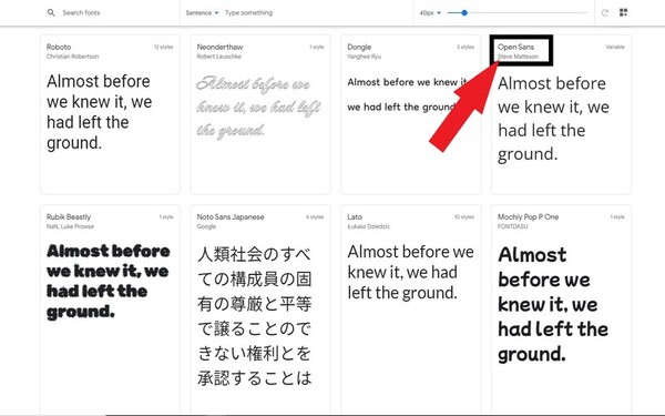 open sans from google fonts