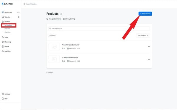 Click All Products and Select + New Products