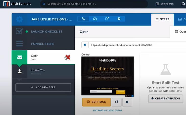 clickfunnels funnel builder interface