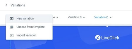 Instapage page variations on the page editor