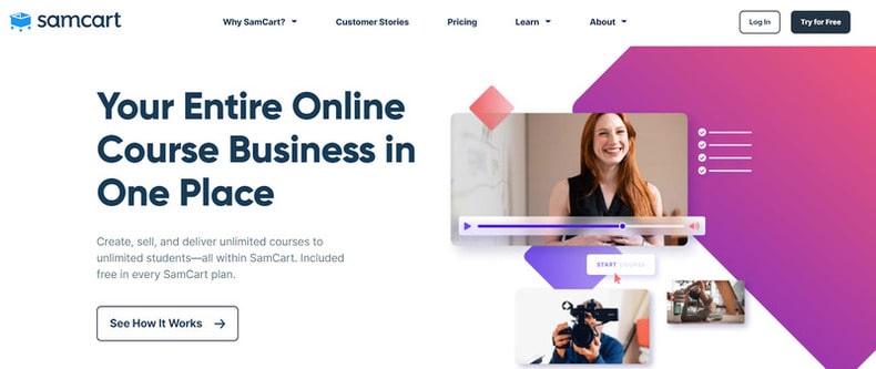 Samcart online courses and membership sites page