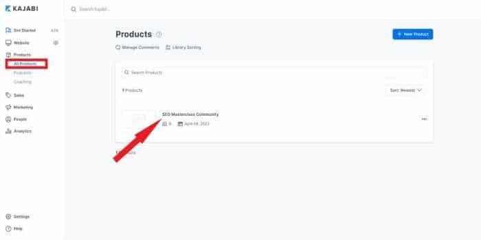 Kajabi all products to SEO Masterclass