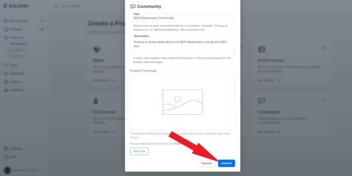 Kajabi community confirmation button