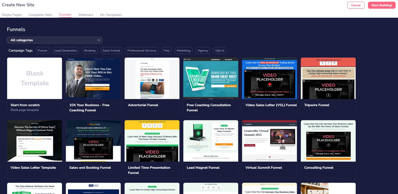 GrooveFunnels Template Option