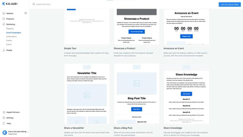 Kajabi email campaigns section