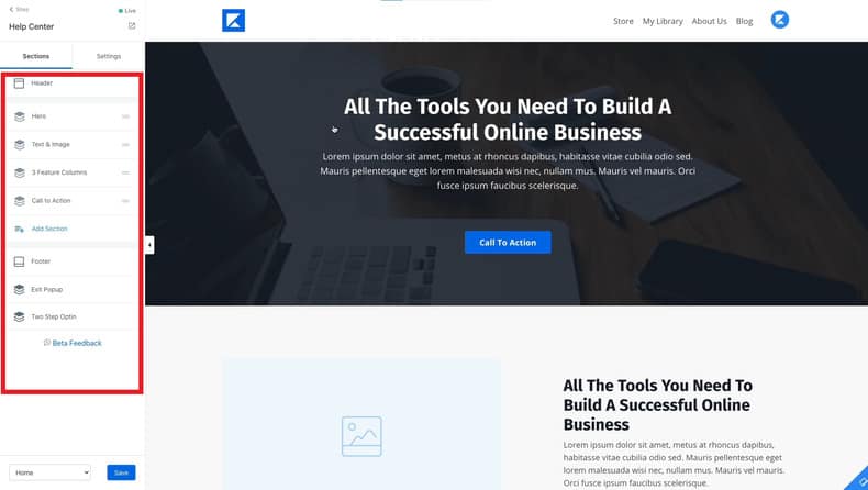 kajabi drag and drop editor