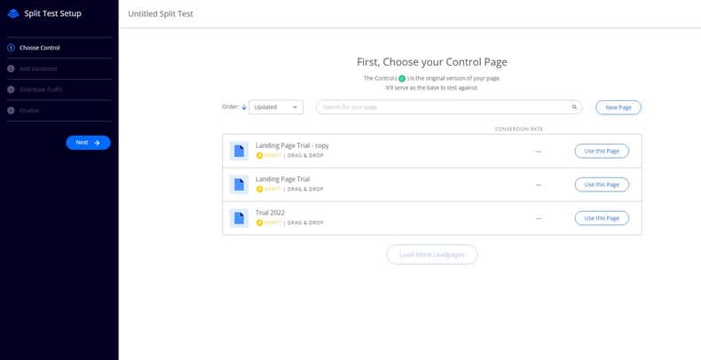 leadpages split testing page