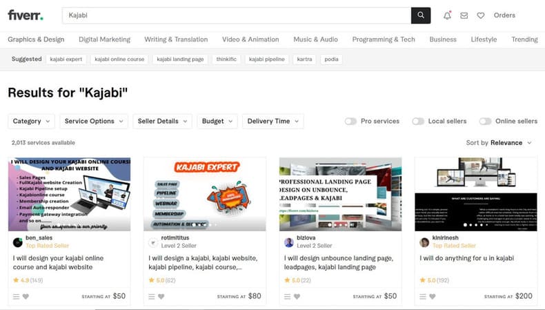 screenshot of Fiverr main page