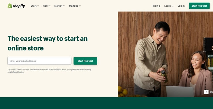 shopify main page