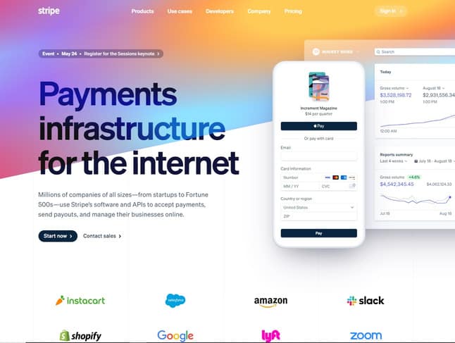 stripe main page