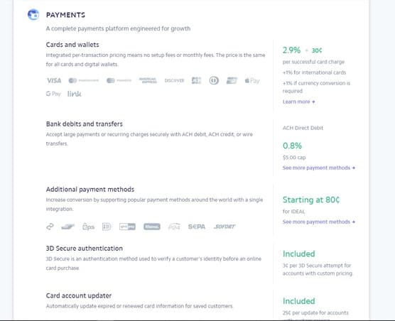stripe payment methods