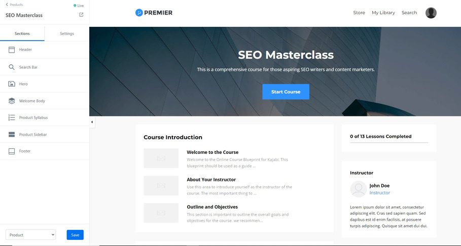 Kajabi Course Builder Dashboard