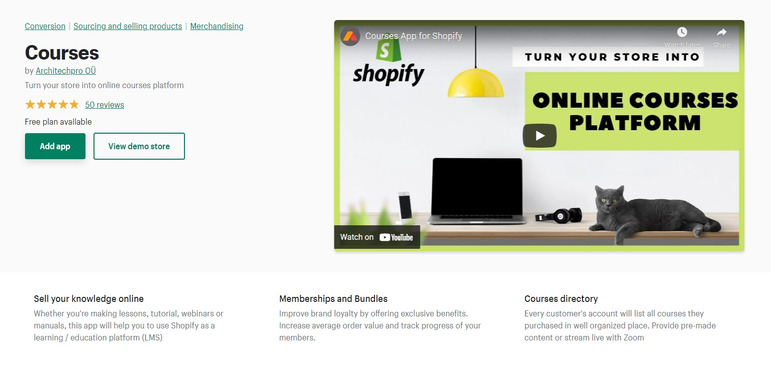 Shopify Courses Add On Page
