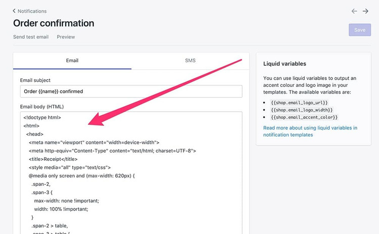 Shopify HTML Order Confirmation