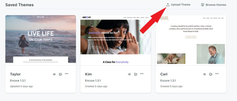 screenshot of kajabi sampled templates or saved themes of a user