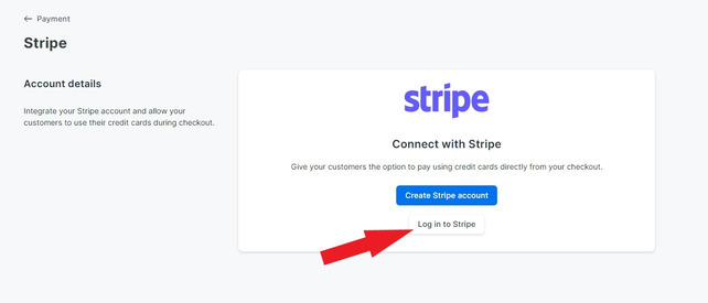 stripe kajabi payment method with arrow pointing on log in to stripe