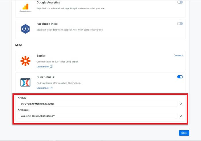 API Key and Secret - leadpages kajabi integration
